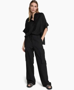 Broeken^Alix The Label Cargobroek Woven Linen Cargo Zwart