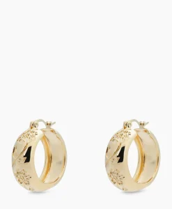 Sieraden^Anna+nina Oorbellen Flower Garland Stamped Hoop Earrings Bra Goud