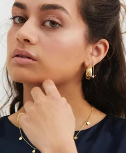 Sieraden^Anna+nina Oorbellen Flower Garland Stamped Hoop Earrings Bra Goud