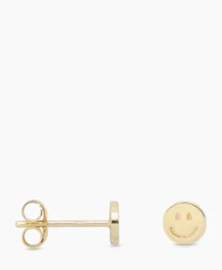 Sieraden^Anna+nina Oorbellen Single Smiley Stud Silver Goldplated Goud