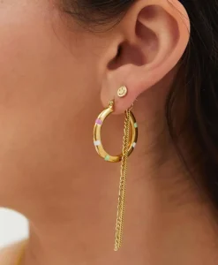 Sieraden^Anna+nina Oorbellen Single Smiley Stud Silver Goldplated Goud