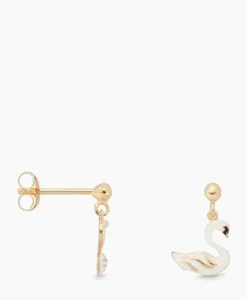 Sieraden^Anna+nina Oorbellen Single Swan Lake Stud Earring Silver Gol Wit
