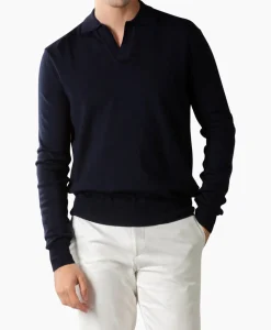 Truien^Aurelien Pullover Buttonless Polo L Donker Blauw