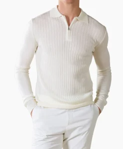 Truien^Aurelien Pullover Rib Zip Polos Ls Ivoor / Naturel