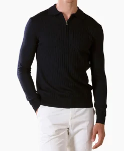 Truien^Aurelien Pullover Rib Zip Polos Ls Donker Blauw