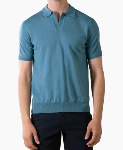 Polo's^Aurelien Polo Buttonless Sl Blauw