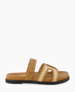 Sandalen^Bibi Lou Sandaal Zonder Hak Leather And Rafia Licht Bruin