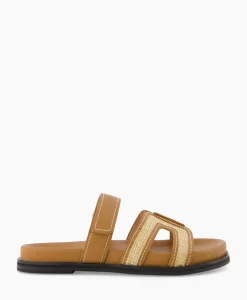 Sandalen^Bibi Lou Sandaal Zonder Hak Leather And Rafia Licht Bruin