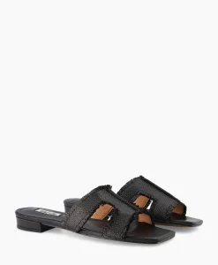 Sandalen^Bibi Lou Sandaal Zonder Hak Rafia Zwart