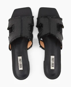 Sandalen^Bibi Lou Sandaal Zonder Hak Rafia Zwart