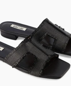 Sandalen^Bibi Lou Sandaal Zonder Hak Rafia Zwart