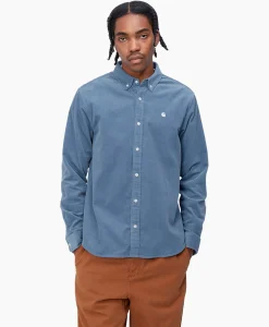 Overhemden^Carhartt Wip Overhemd L/S Madison Fine Cord Blauw