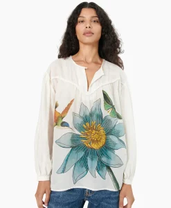 Blouses^Chufy Blouse Bamboo Embroidered Blauw