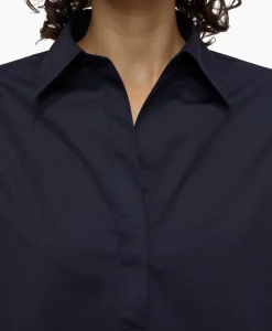 Blouses^Closed Blouse Open Neck Tunic Donker Blauw