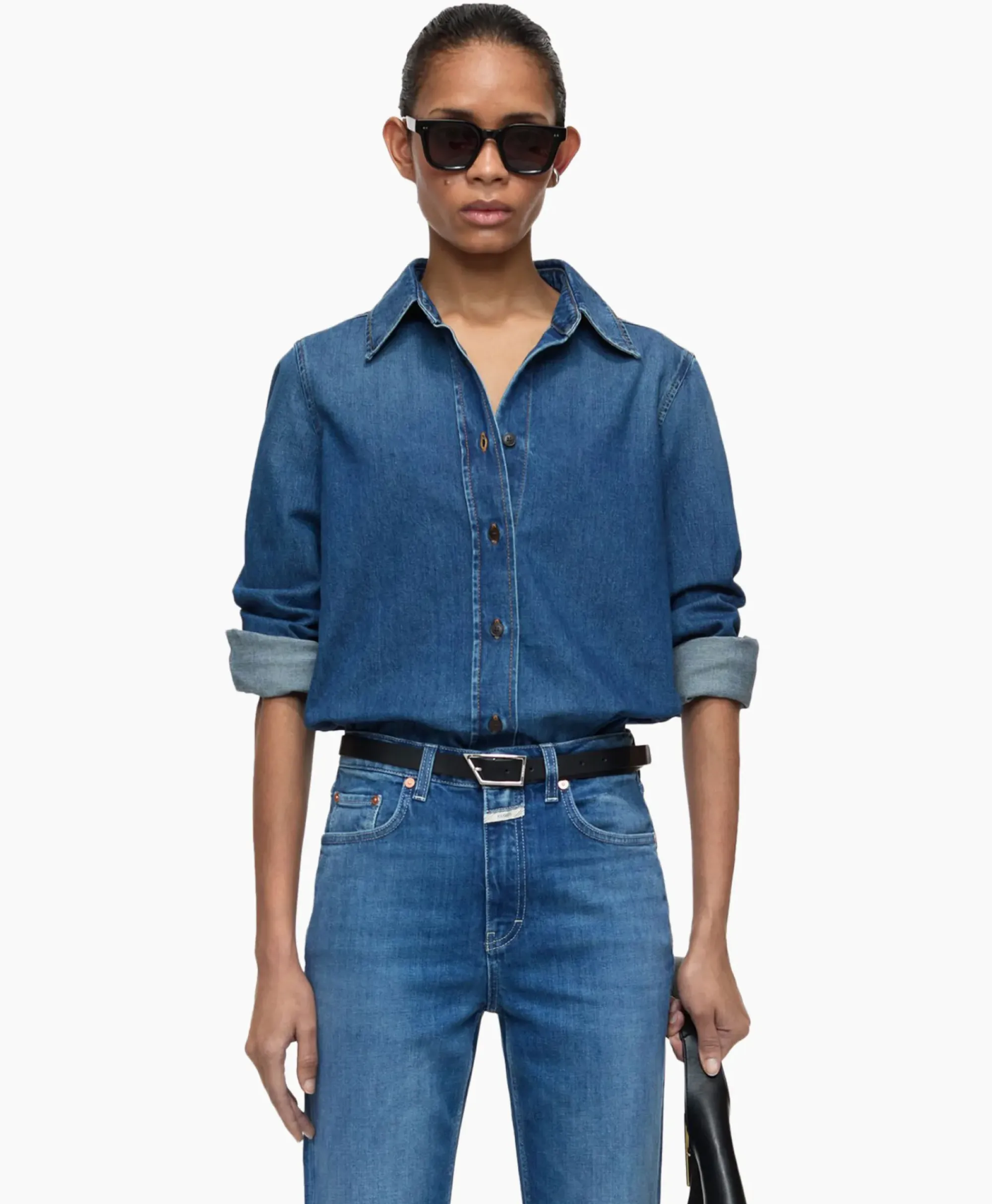 Blouses^Closed Blouse Straight Fitted Blauw