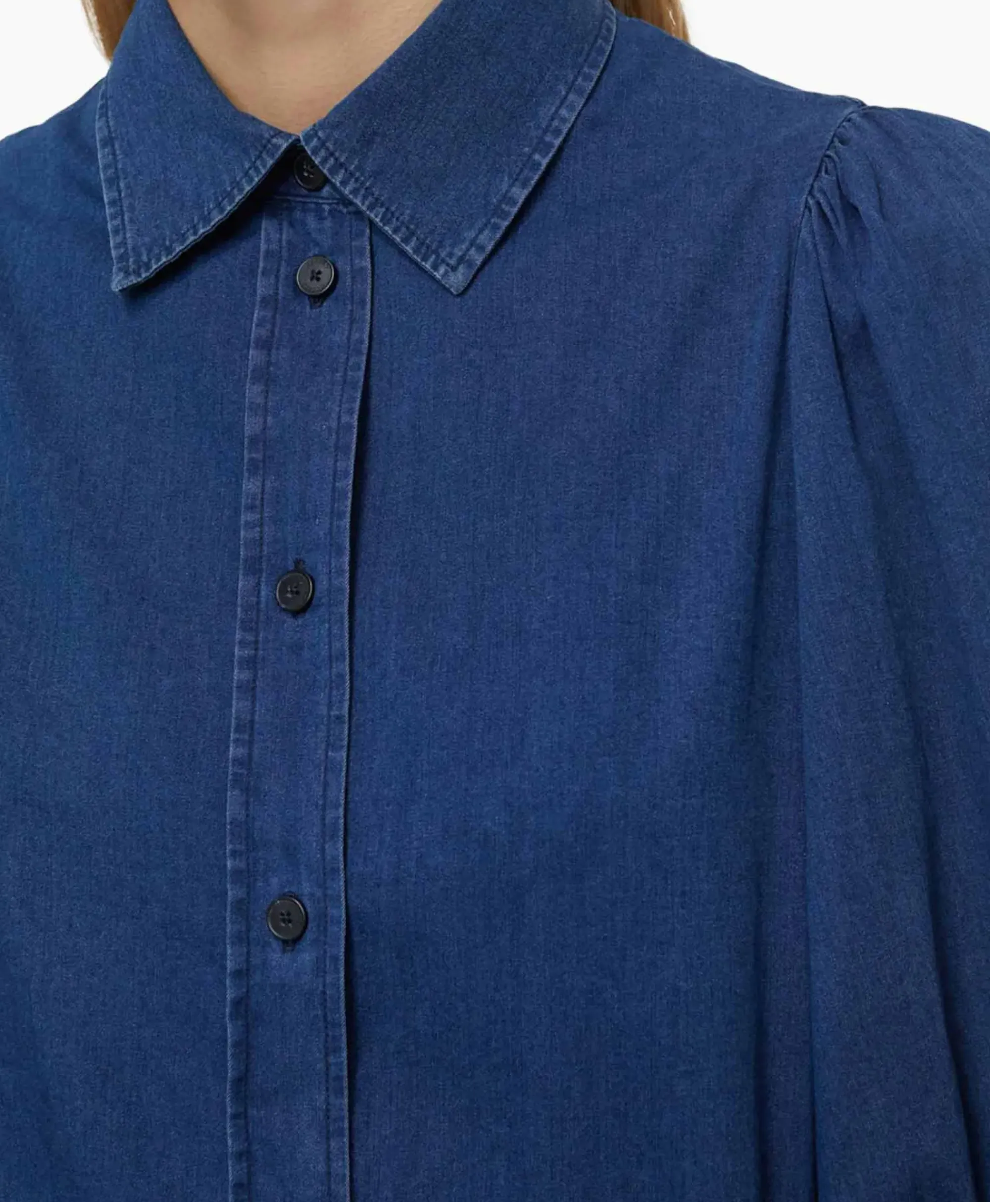 Blouses^Closed Blouse Voluminous Sleeve Donker Blauw