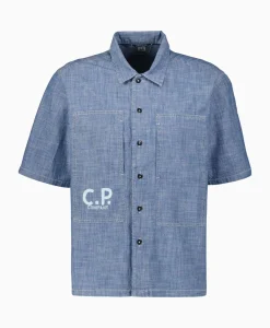 T-Shirts^Cp Company T-Shirt Chambray Short Sleeved Logo Blauw