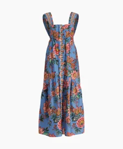 Bruiloftskleding^Farm Rio Maxi Jurk Wonderful Bouquet Blue Sleeveless Blauw