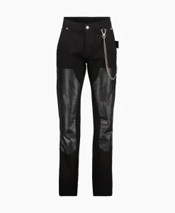 Broeken^Flâneur Flaneur Jeans Carpenter Straight With Leather Patches Zwart