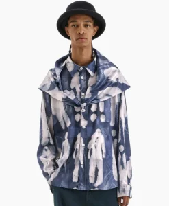 Jassen^Flâneur Flaneur Overshirt Character Silk Hooded Blauw