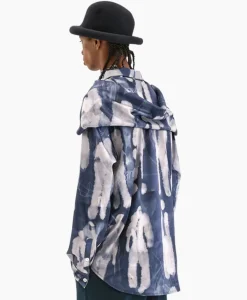 Jassen^Flâneur Flaneur Overshirt Character Silk Hooded Blauw