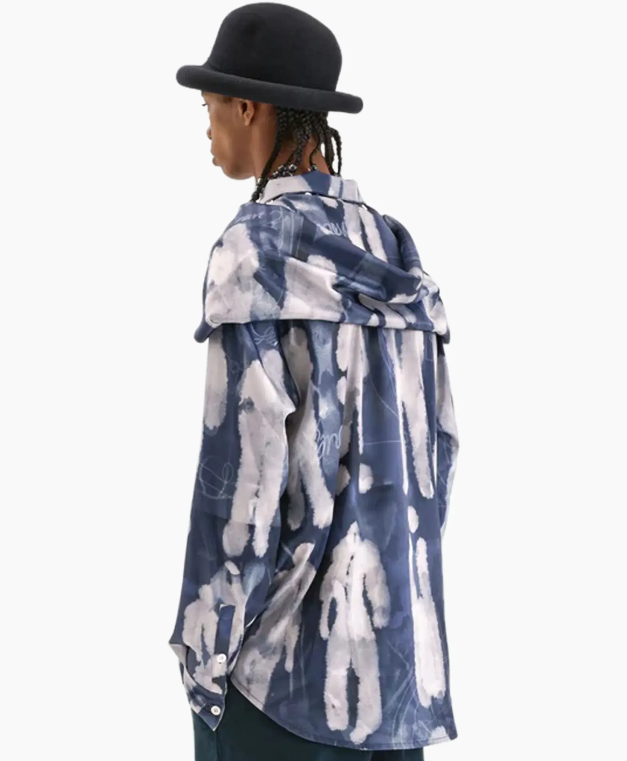 Jassen^Flâneur Flaneur Overshirt Character Silk Hooded Blauw