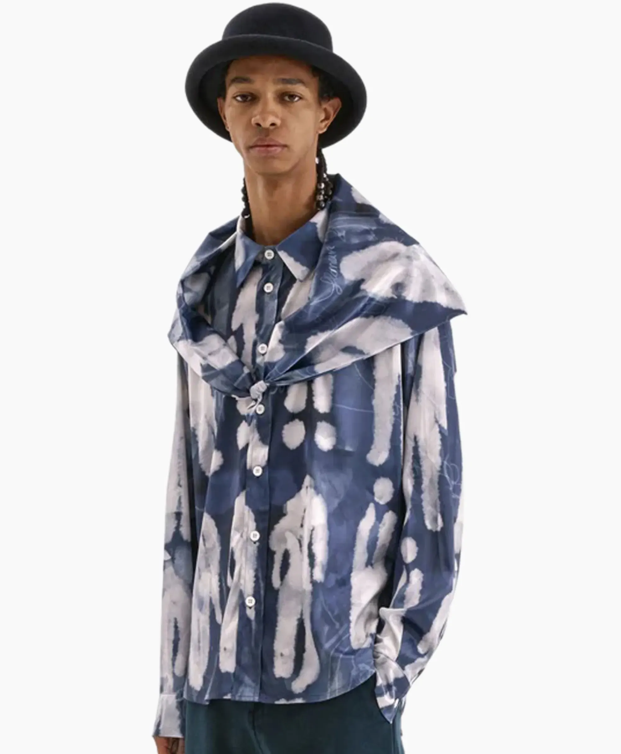 Jassen^Flâneur Flaneur Overshirt Character Silk Hooded Blauw
