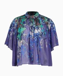 Blouses^Forte_forte Blouse Heaven Print Cotton Silk Voile Short Sleeve Paars