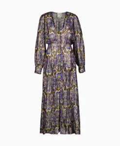 Jurken^Forte_forte Maxi Jurk Print Fil Coup Long Dress Norther Light Blauw