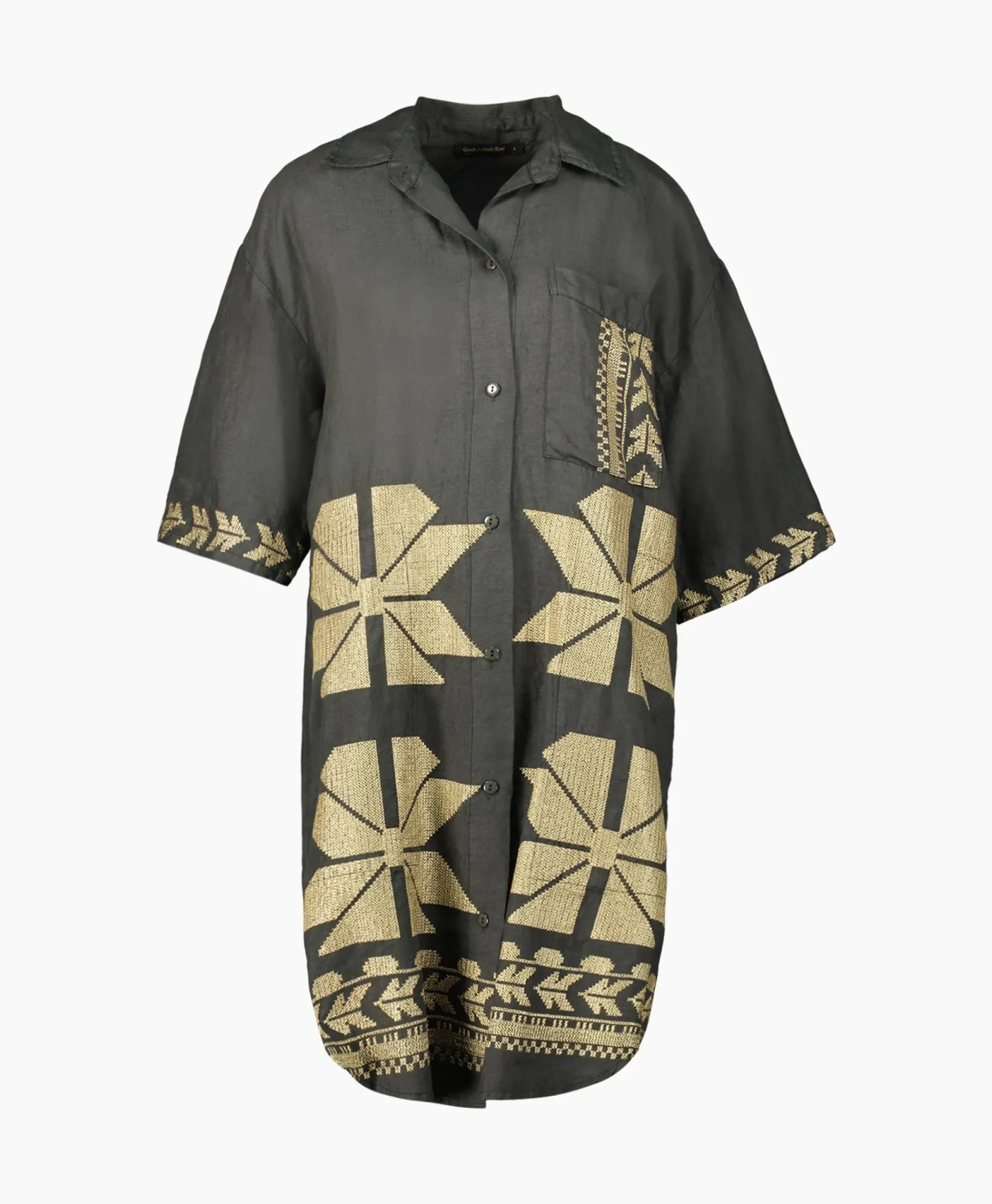 Bruiloftskleding^Greek Archaic Kori Maxi Jurk Aeolis Pocket Khaki