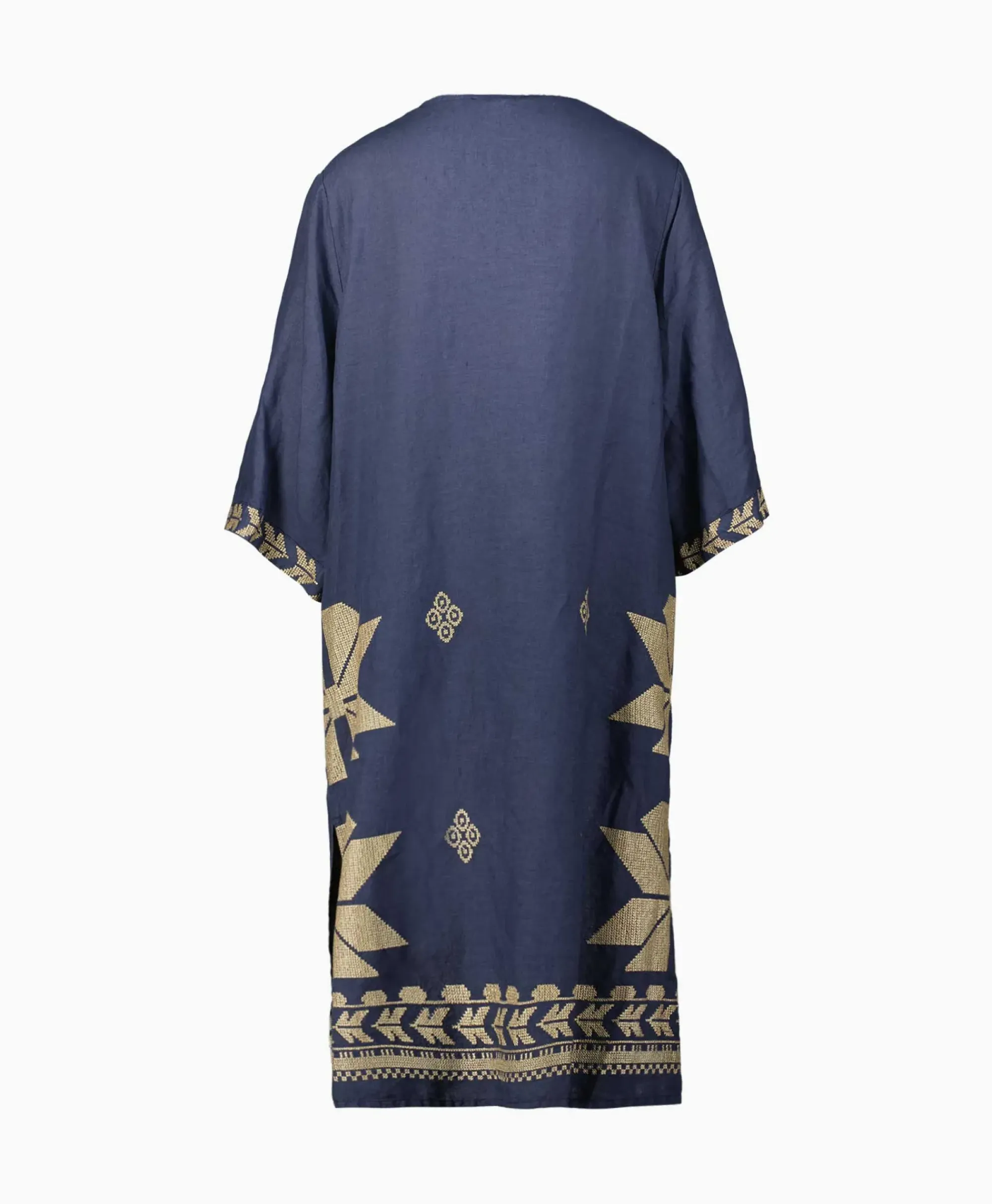 Bruiloftskleding^Greek Archaic Kori Midi Jurk Aeolis V-Neck Donker Blauw