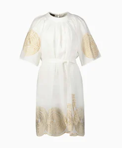 Bruiloftskleding^Greek Archaic Kori Mini Jurk Short Labyrinth Bell Sleeve Wit