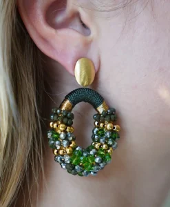 Sieraden^Lott. Gioielli Oorbellen Ce Gb Combi Oval M Gold Stripes Groen