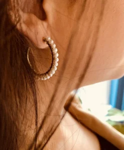 Sieraden^Lott. Gioielli Oorbellen Cl Hoop With Pear Off White