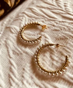 Sieraden^Lott. Gioielli Oorbellen Cl Hoop With Pear Off White