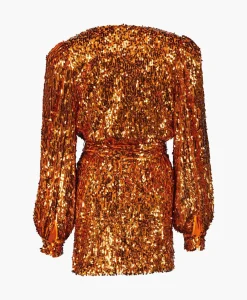 Jurken^Rotate Mini Jurk Sequins Belted Oranje
