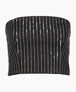 T-Shirts & Tops^Rotate Top Sequin Twill Crop Zwart