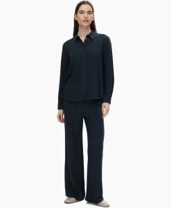 Broeken^Selected Femme Broek Viva-Gulia Mw Long Linen Pant No Donker Blauw