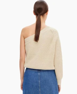 Truien^Selected Femme Gebreide Trui Sedora Ls Knit One Shoulder Off White