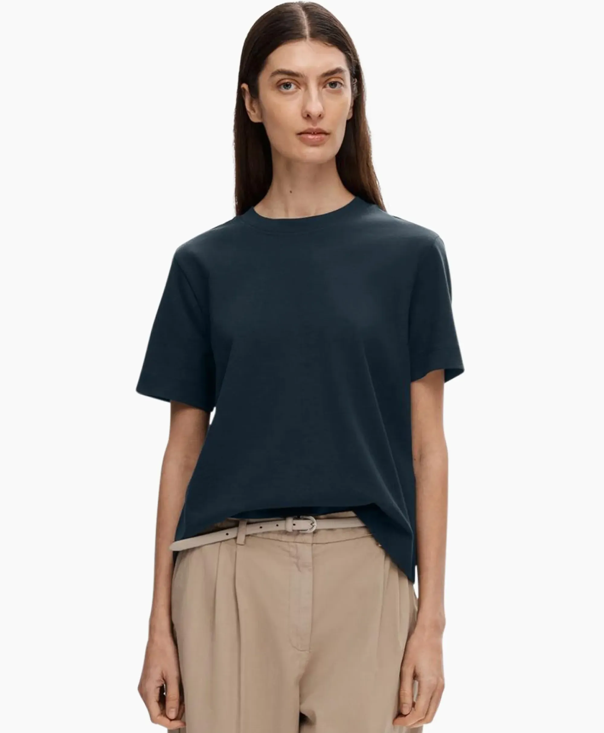 T-Shirts & Tops^Selected Femme T-Shirt Essential Ssboxy Tee Noos Donker Blauw