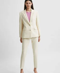 Blazers^Selected Femme Jasje Rita Classic Blazer Birch B Off White
