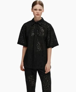 T-Shirts & Tops^Selected Femme T-Shirt Karola 2/4 Oversize Lace Shirt B Zwart