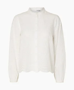 T-Shirts & Tops^Selected Femme T-Shirt Korte Mouw Tatiana L/S Embr Shirt Noos Wit