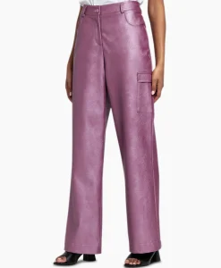 Broeken^Studio Anneloes Broek Selina Metallic Leather Trousers Paars