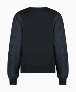Truien^Studio Anneloes Pullover Deana Flower Broderie Donker Blauw