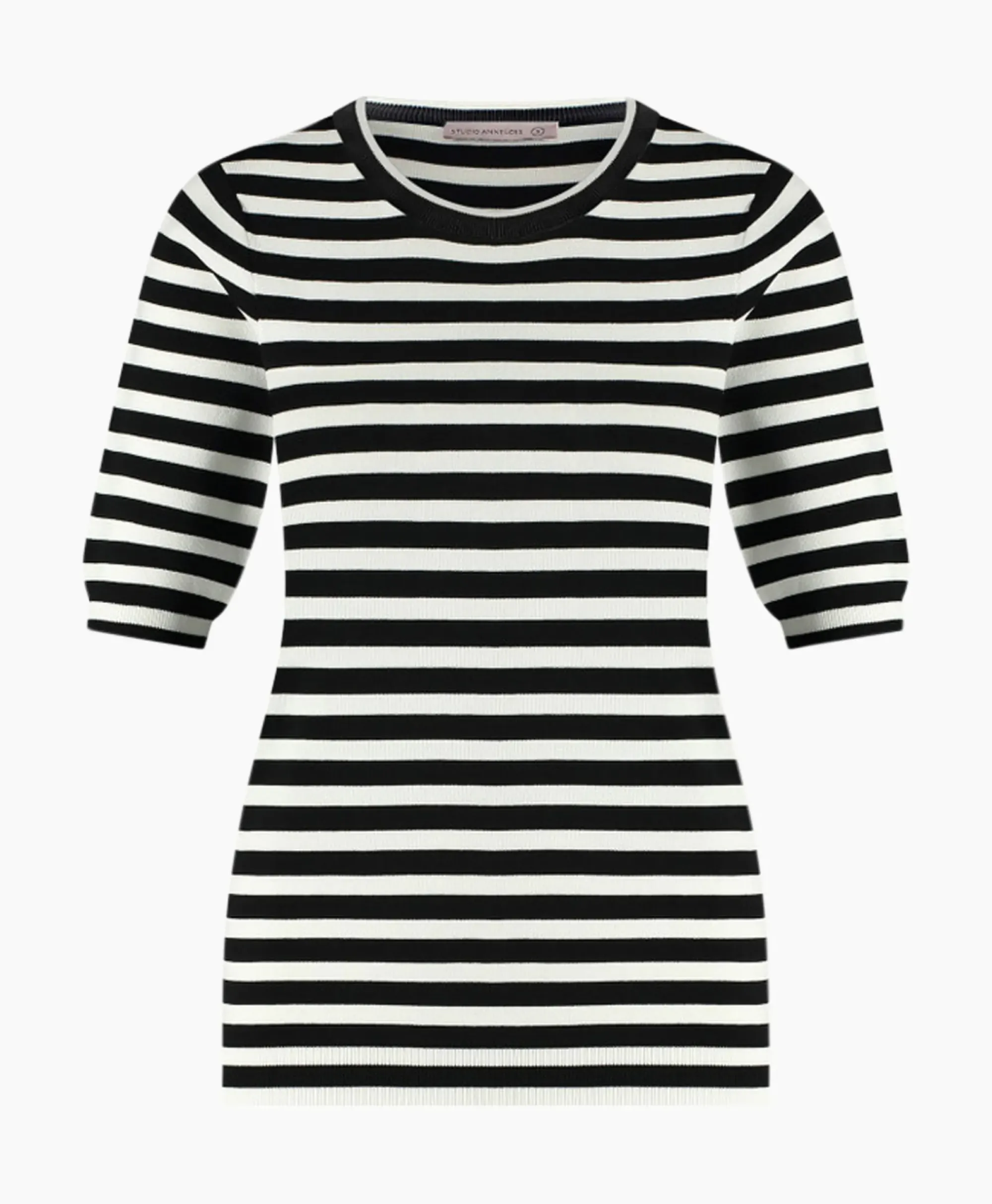 Truien^Studio Anneloes Pullover Luna Stripe Short Slv Zwart Dessin