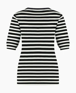 Truien^Studio Anneloes Pullover Luna Stripe Short Slv Zwart Dessin