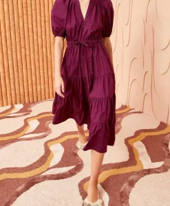 Jurken^Ulla Johnson Midi Jurk Olina Bordeaux