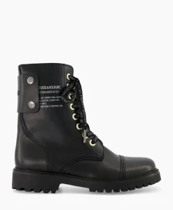 Laarzen^Zadig & Voltaire Zadig & Voltaire Enkellaars Joe Smooth Cowskin + Side Prin Zwart