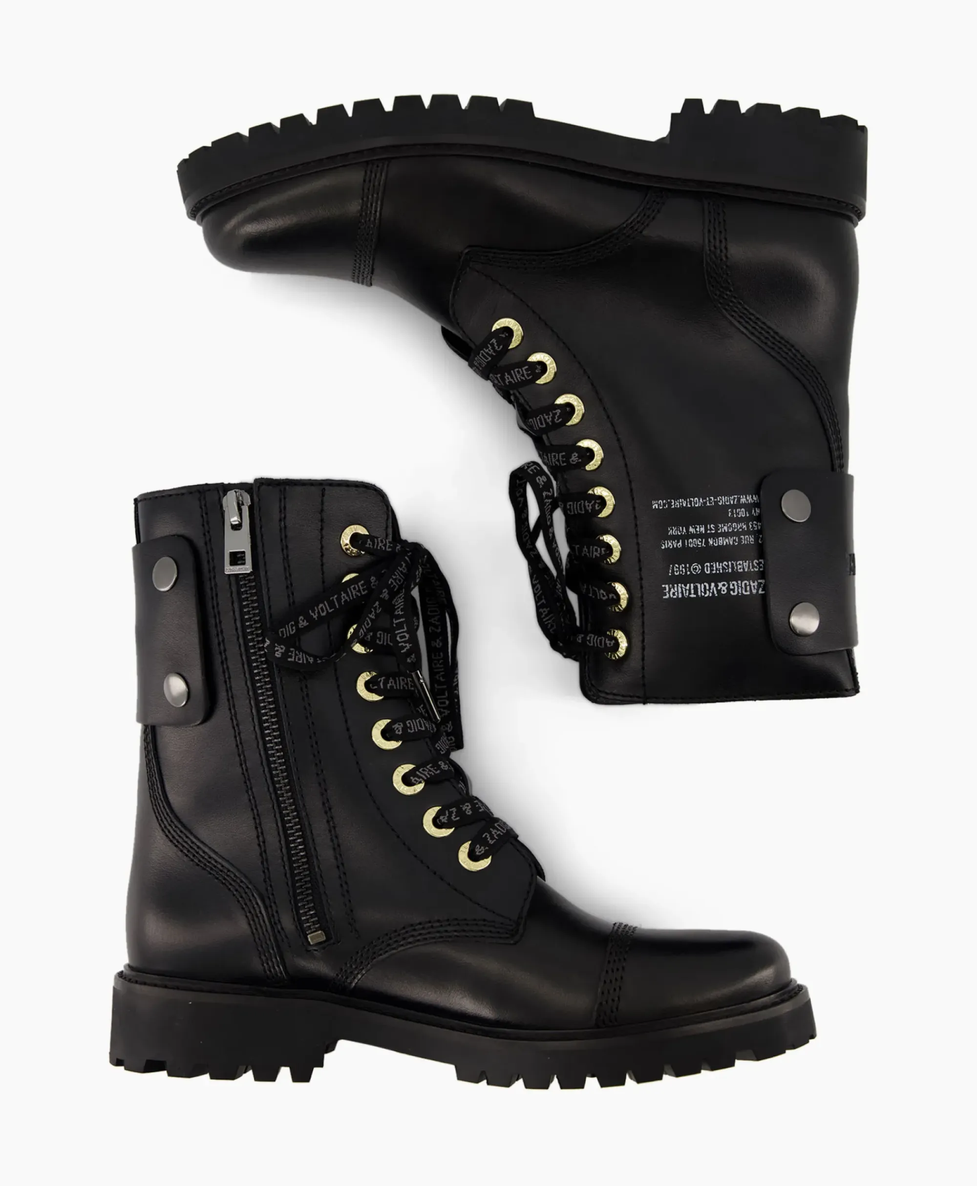 Laarzen^Zadig & Voltaire Zadig & Voltaire Enkellaars Joe Smooth Cowskin + Side Prin Zwart